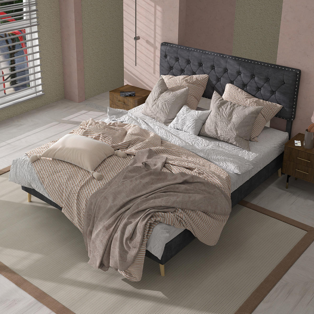 POLSTERBETT 140x200 cm Samt ohne Stauraum grau - Grau, Textil (140/200cm) - LEBENLANG