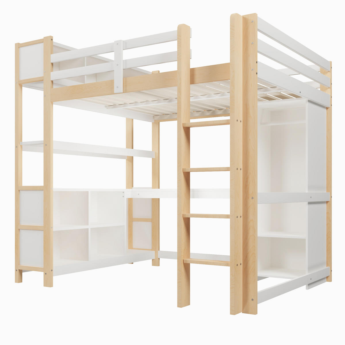 HOCHBETT 140/200 cm Natur mit Schreibtisch und Kleiderschrank ohne Matratze - Naturfarben, Holz (140/200cm) - MIVRAY