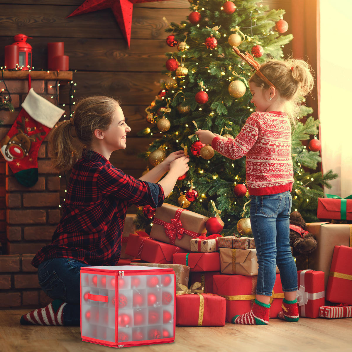 WEIHNACHTSKUGEL-AUFBEWAHRUNGSBOX - Multicolor, Papier/Kunststoff (30/31/30cm) - Relaxdays