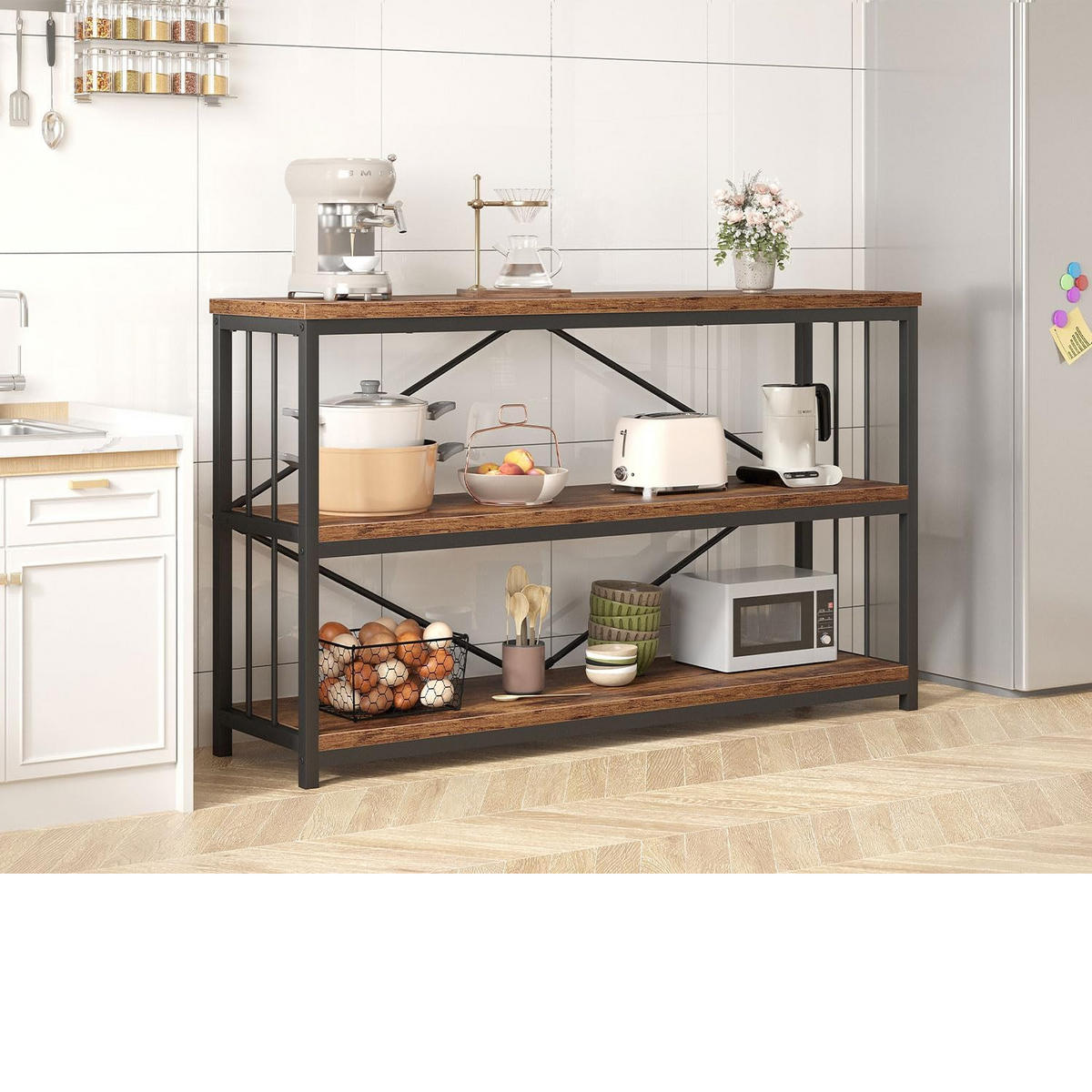 KONSOLENTISCH Metall Holz Industrial Design 160 x 34 x 74 cm - Wildeiche, Holzwerkstoff/Metall (160/74/34cm) - Quality Elegance