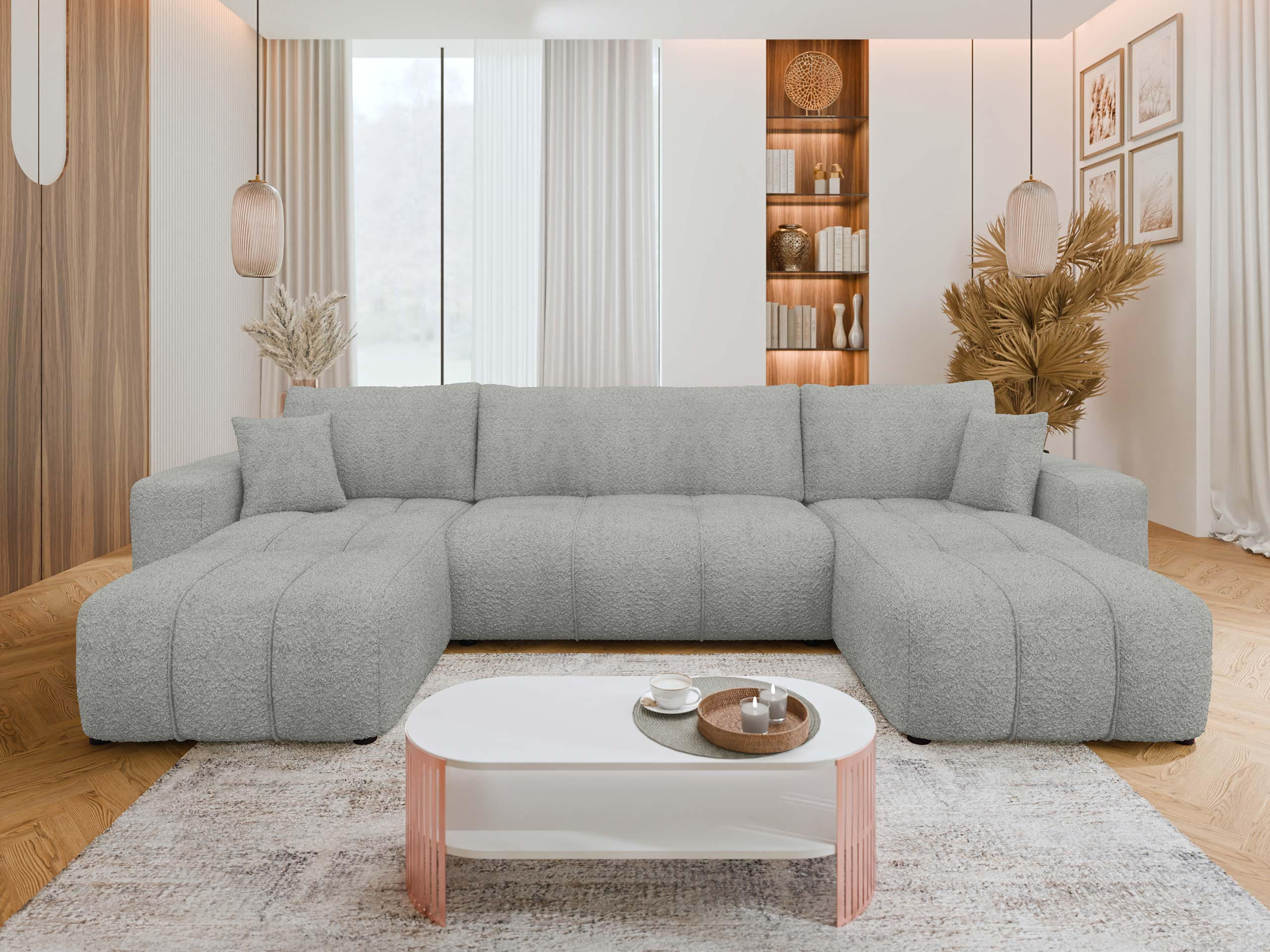 WOHNLADNSCHAFT Furyn U Boucle - Schwarz/Grau, Holzwerkstoff/Kunststoff (312/82/145cm) - MIRJAN24