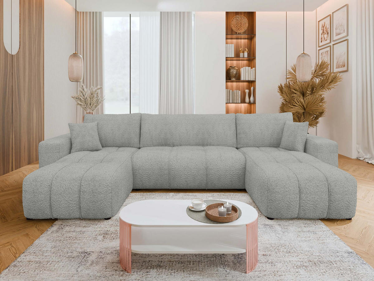 WOHNLADNSCHAFT Furyn U Boucle - Schwarz/Grau, Holzwerkstoff/Kunststoff (312/82/145cm) - MIRJAN24