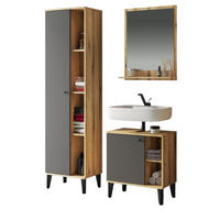 BADMÖBEL-SET 3-teilig grau, Evoke Eiche, Badkombination, 121 x 190 cm - Eichefarben/Grau, Glas/Holzwerkstoff (121/190/33cm) - Furn.Design