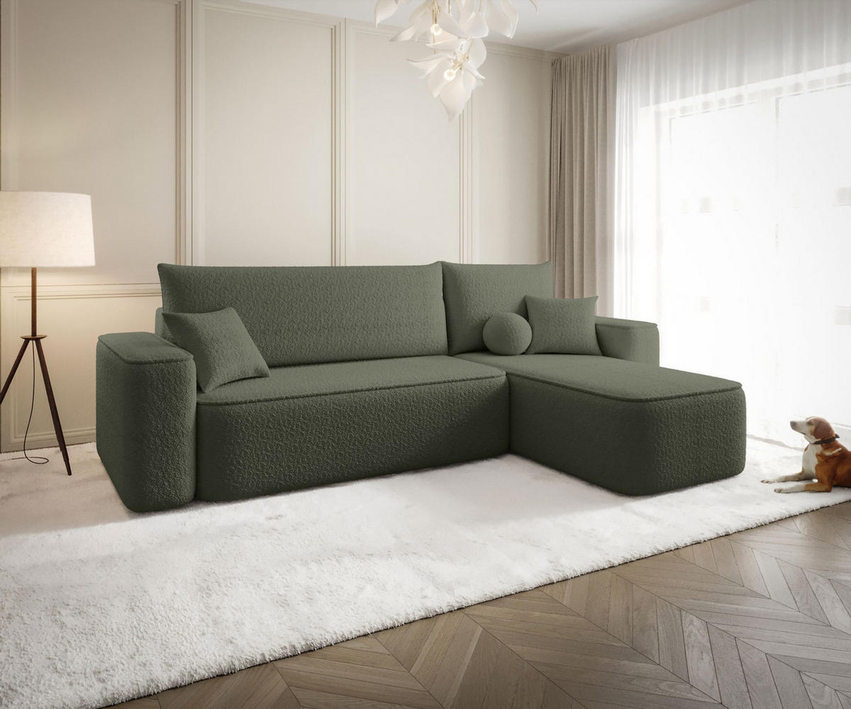 ECKSOFA mit Schlaffunktion SENNO Quelle 37 Rechts - Dunkelgrün, Textil (250/150cm) - Bedante