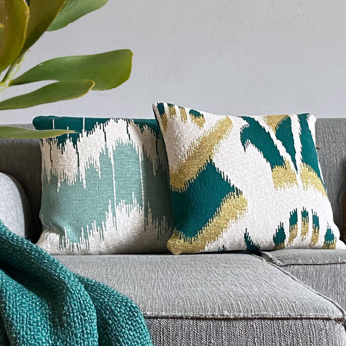 DEKOKISSEN Ikat gestrickt Lurexgrün 50x50 - Grün, Textil (50/50/12cm) - Malagoon