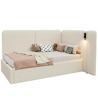 KINDERBETT Polsterbett 90/200 cm aus Bouclé mit hydraulischem Stauraum, USB-C-Anschluss und Leselampe Beige - Beige, Textil (90/200cm) - Modenvie