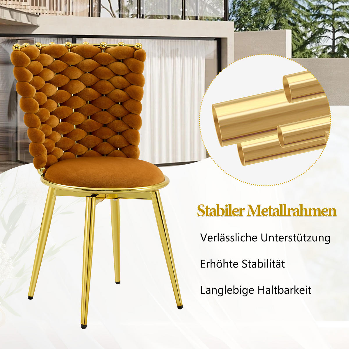 STUHL-SET DE-36805 2 Stück mit geflochtener Rückenlehne Orange - Orange, Metall (50.8/87.63/53cm) - ComfortXL
