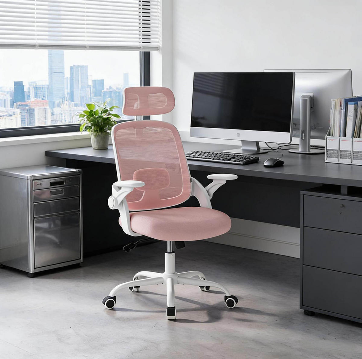 BÜROSTUHL ergonomisch höhenverstellbar Rosa - Pink, Metall (47/117.5/63.5cm) - Meubliv