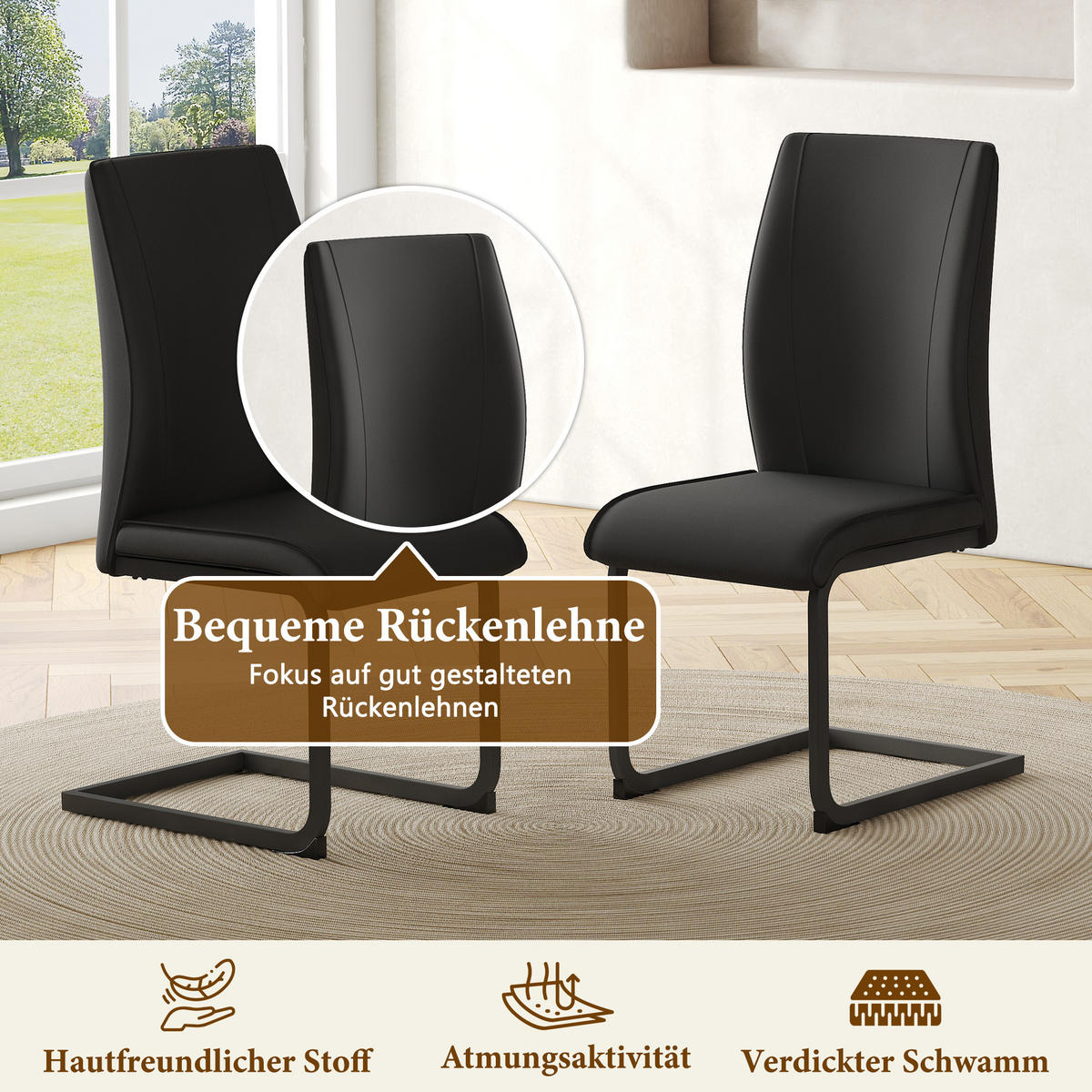 SCHWINGSTUHL DE-36741 2er-Set mit Technologie-Stoff und Metallbeinen Schwarz - Schwarz, Metall (44.5/99/43cm) - ComfortXL