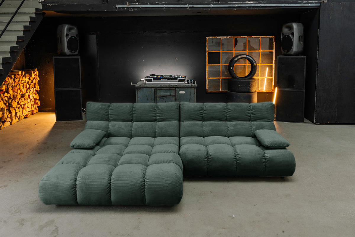 ECKSOFA VIVIEN Smaragdgrün Cord - Smaragdgrün/Schwarz, Kunststoff/Textil (290/178cm) - KAWOLA