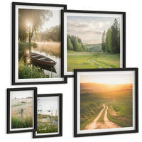 BILDER SET 5er Set - 50x50 cm & 20x30 cm & 40x60 cm Schwarzer Rahmen - Landschaftswiesenstraße West - Schwarz, Kunststoff (40/60cm) - TULUP