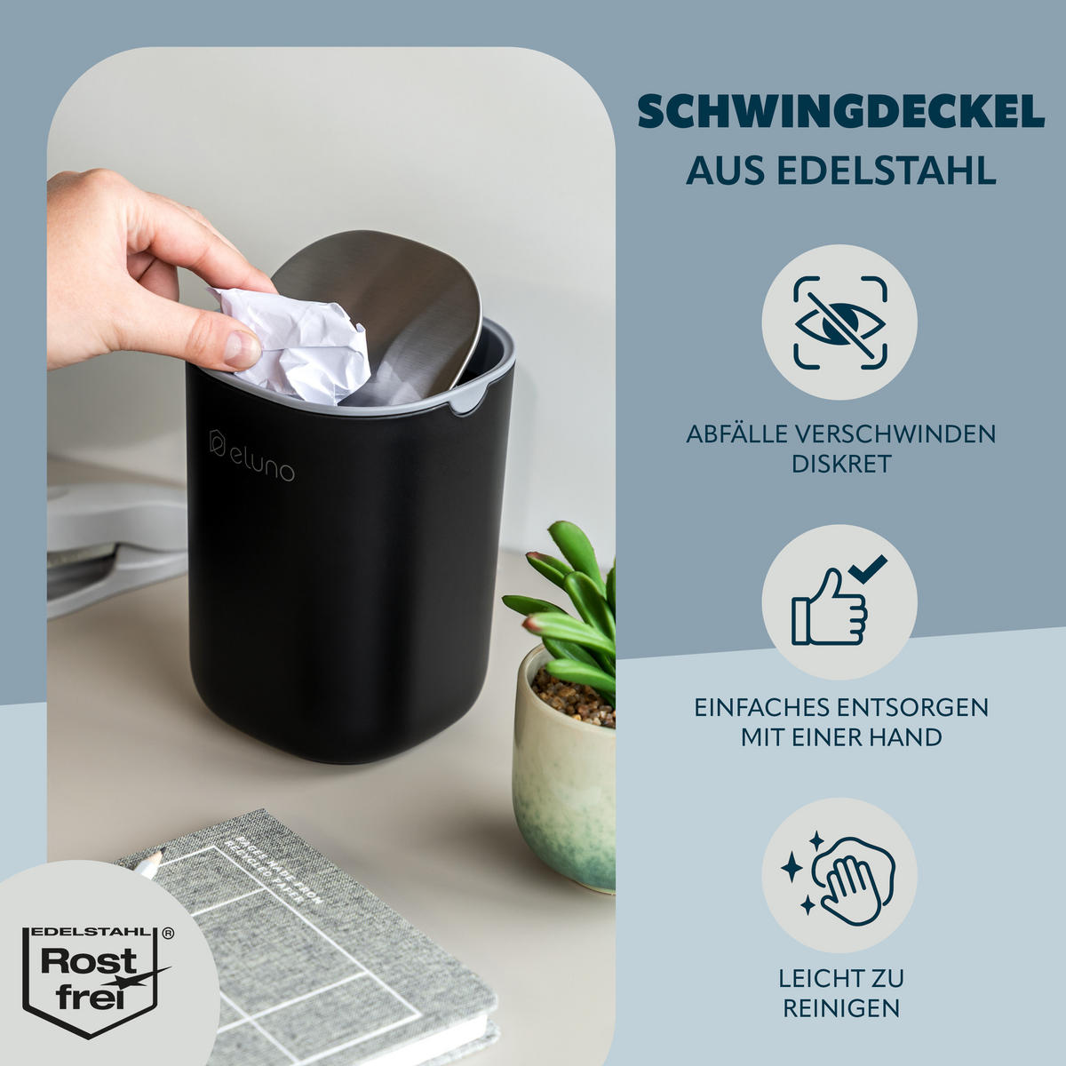 KOSMETIKEIMER EDOLO, Kunststoff, schwarz - Schwarz, Kunststoff (16/11.5/11.5cm) - eluno