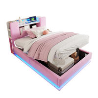 KINDERBETT Polsterbett 90/200 cm aus Samt mit LED-Beleuchtung und Stauraum Rosa - Rosa, Textil (90/200cm) - Modenvie