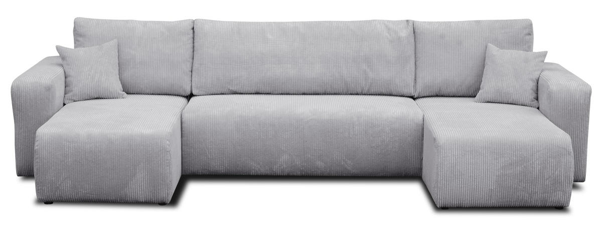WOHNLANDSCHAFT LUNA U-FORM mit Schlaffunktion und Bettkasten (Hellgrau) - Hellgrau, Textil (312/83/142cm) - VENASI MÖBEL
