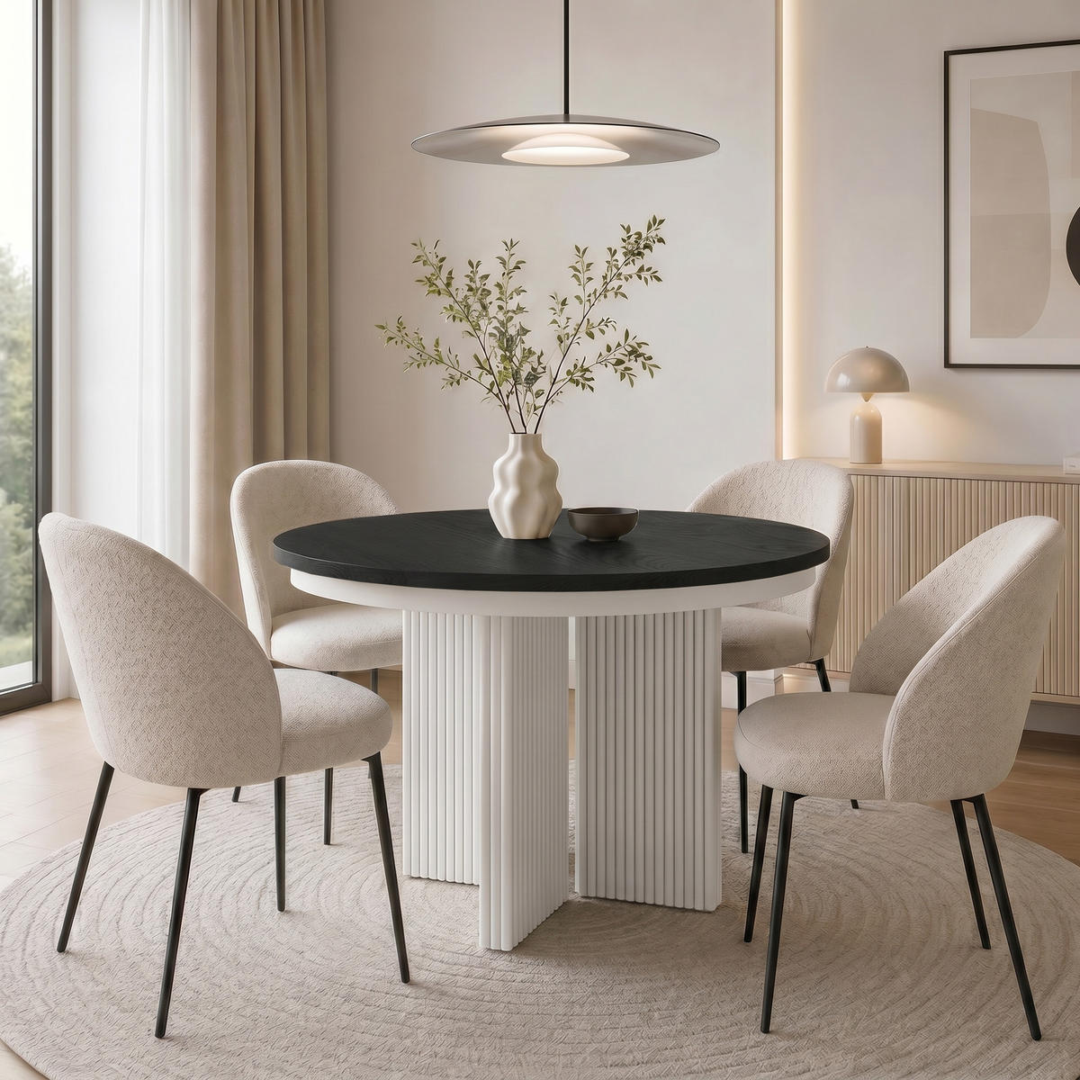 JÍDELNÍ STŮL Prestige, kulatý designový stůl, rozkládací Ø 100–180 cm, černá + bílá - bílá/černá, kov (100/100/77cm) - Beautysofa