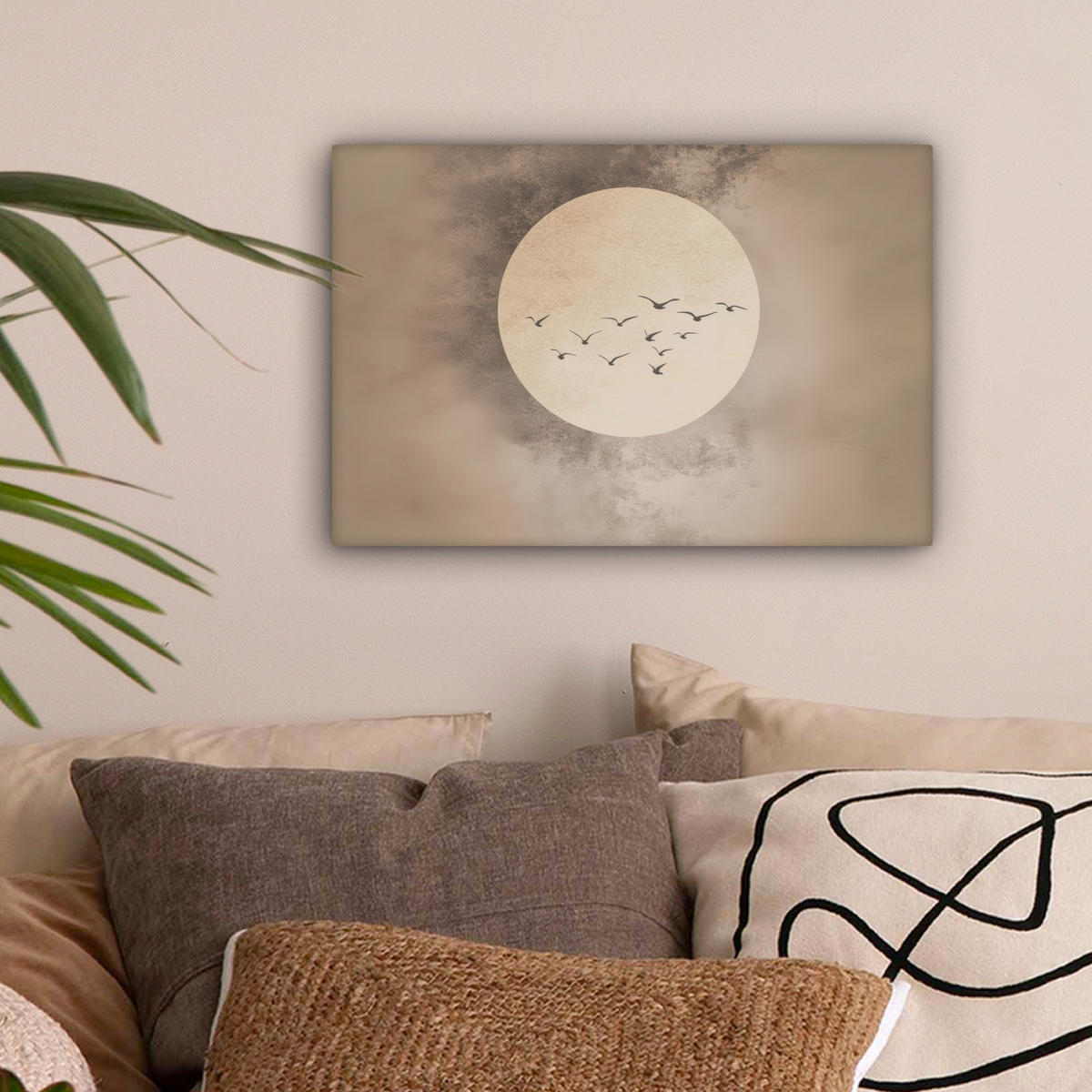 LEINWANDBILD Vogel - Beige - Japanisch 30x20 cm - Taupe, Textil (30/20cm) - MuchoWow