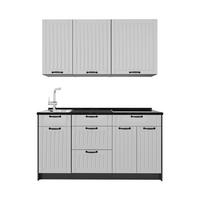 SINGLEKÜCHE Fame-Line, Weiß Landhaus/Anthrazit, 150 cm ohne Arbeitsplatte - Anthrazit/Weiß, Holzwerkstoff (150/82/51.6cm) - Vicco