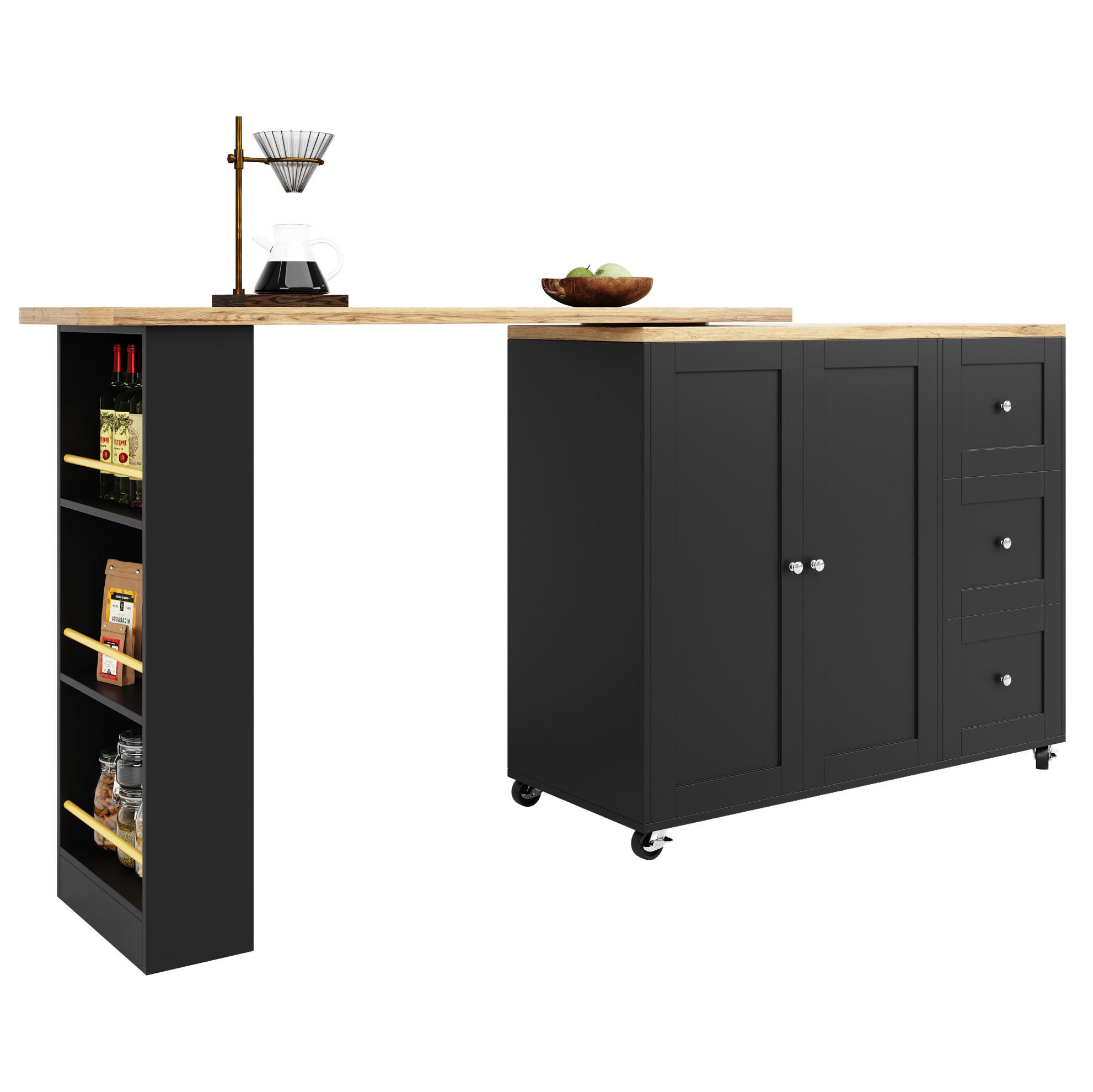 KÜCHENINSEL 135-203/106/39 cm Schwarz aus MDF mit 360°-Drehfunktion - Schwarz, Holzwerkstoff (39/106/203cm) - OKMYHOME