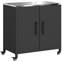 GARTENSCHRANK mit Pflanztisch, herausnehmbarem Einlegeboden, Edelstahl-Arbeitsplatte und Rollen, Schwarz - Schwarz, Metall (50/90/80cm) - Redom