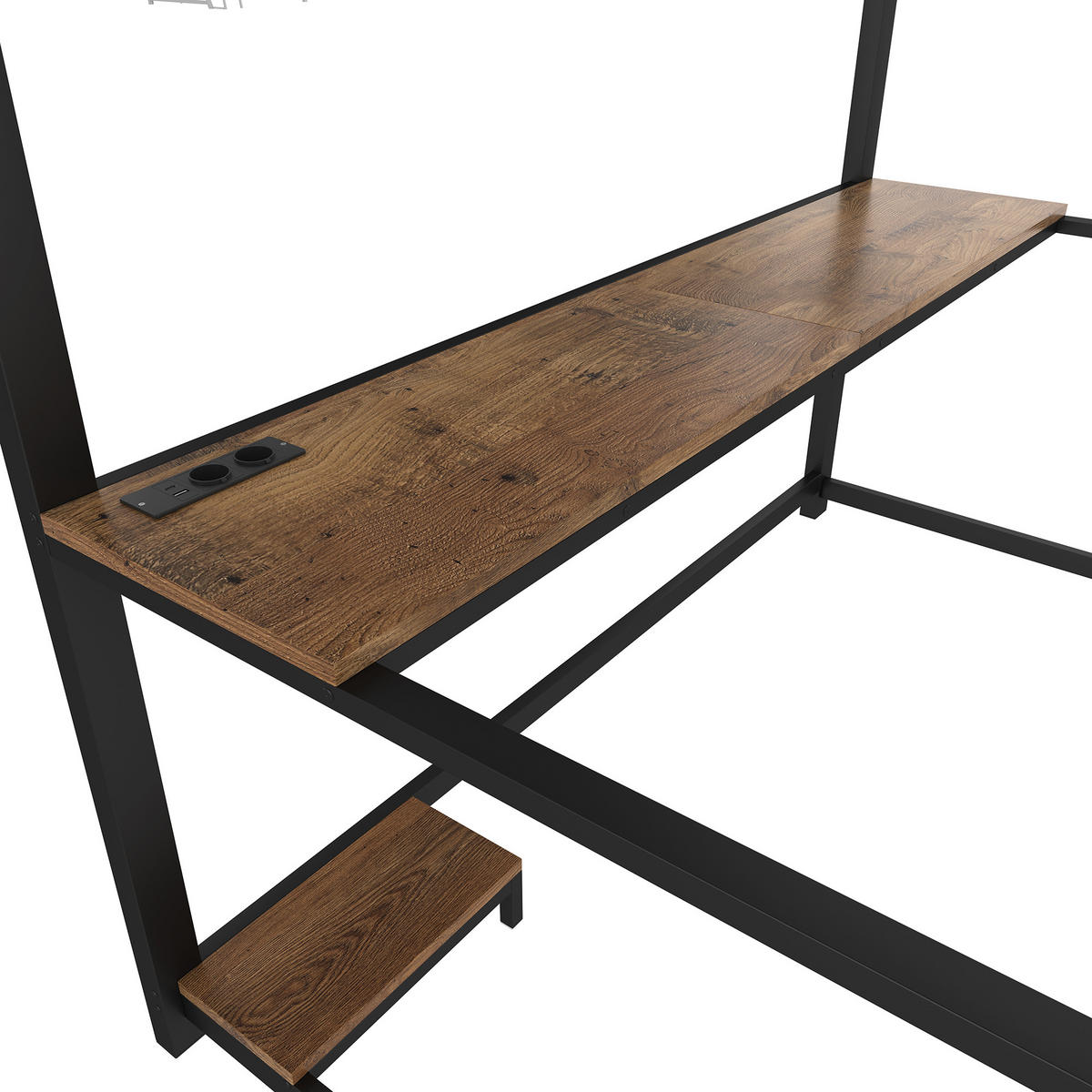 HOCHBETT 140/200 cm DE-04516, mit LED, Schreibtisch und Computerablage in Schwarz - Schwarz, Metall (140/200cm) - ComfortXL