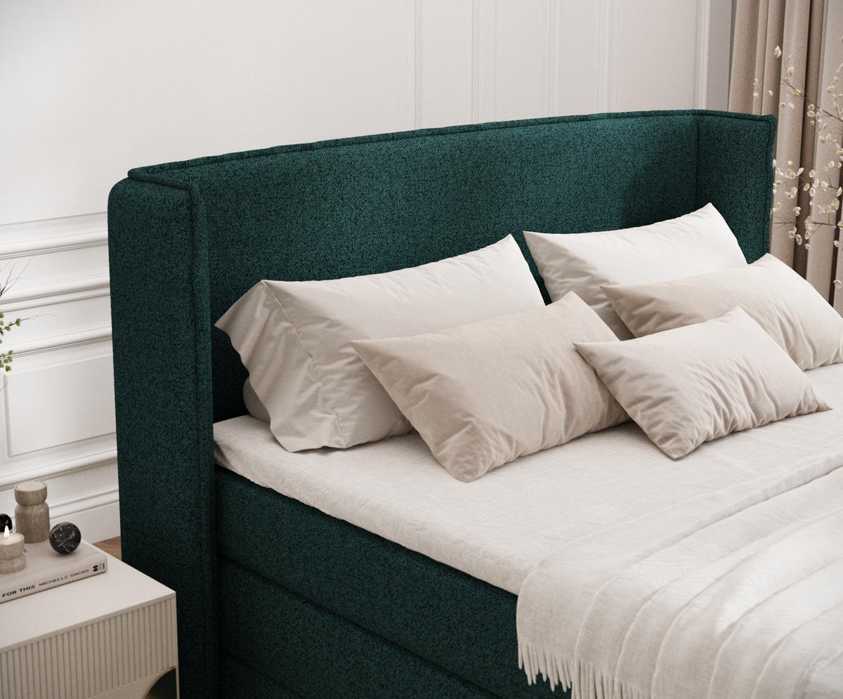 BOXSPRINGBETT Freeland Grün 140/200 cm mit Matratze und Topper - Schwarz/Grün, Holz/Holzwerkstoff (140/200cm) - Maison de Reve