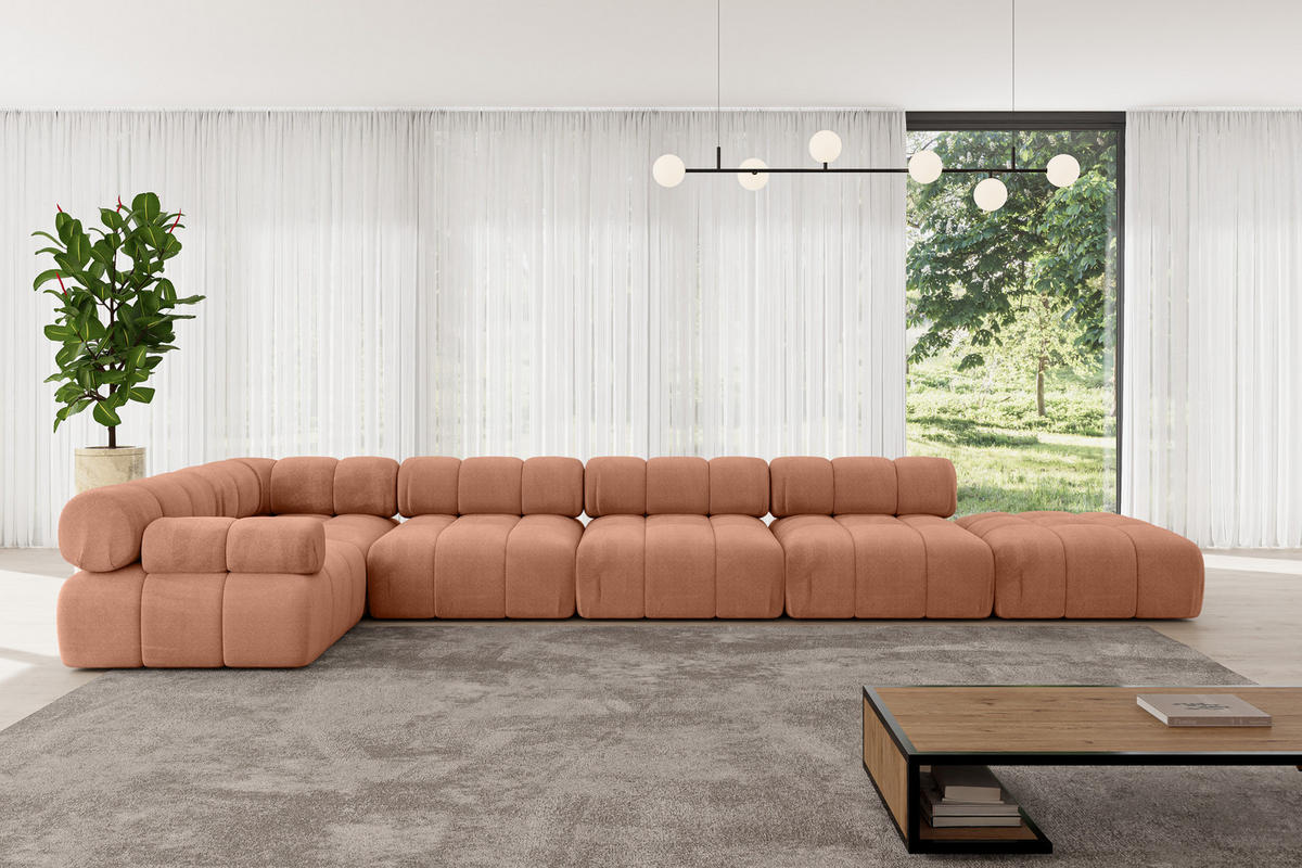 ECKSOFA modulares Sofa Felto-L3 - 475x190x70 cm Apricot Velours - Koralle, Holzwerkstoff/Textil (475/190cm) - ALTDECOR
