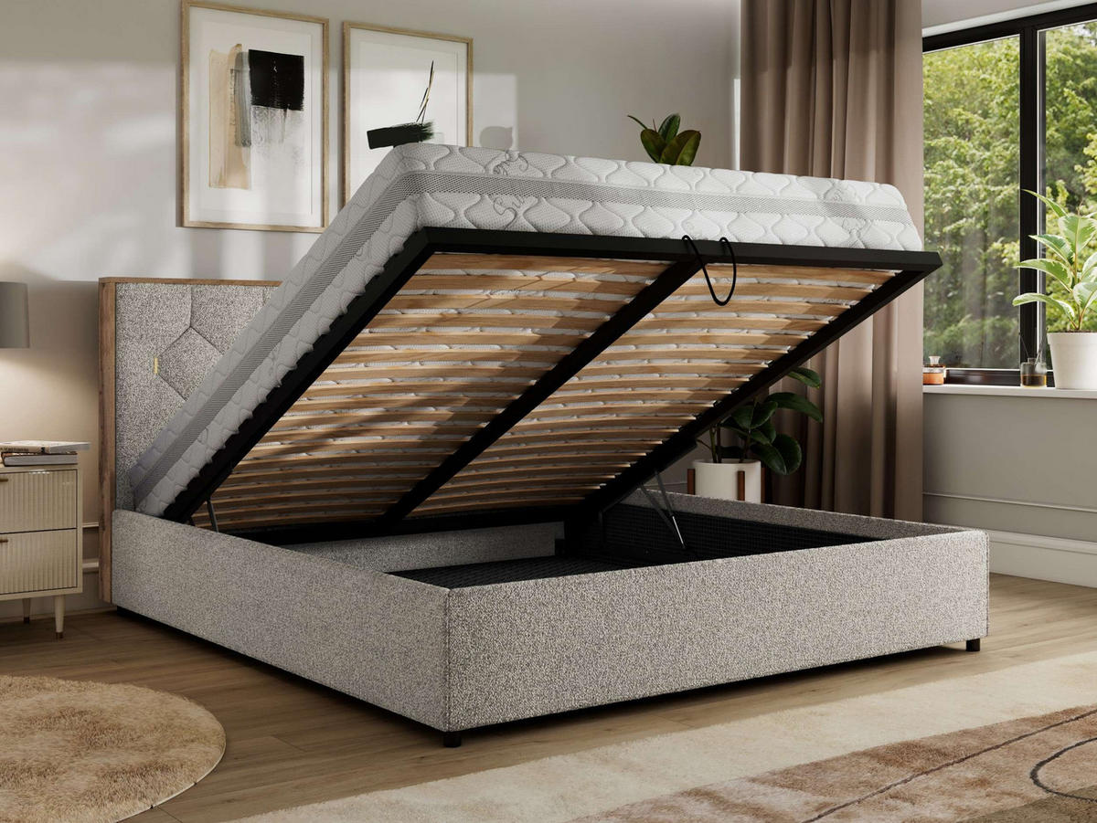 POLSTERBETT LARINO CLASSIC 140/200 - Hellgrau Strukture - ohne Matratze - Hellgrau, Textil (140/200cm) - MKS