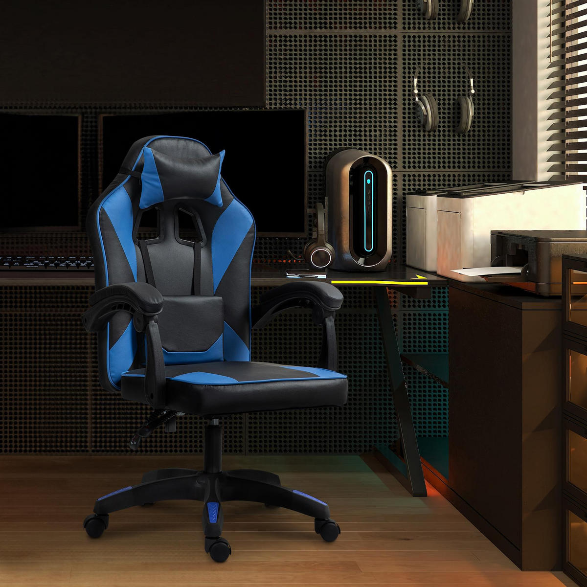 DREHSTUHL Kunststoff Schwarz/Blau - Blau/Schwarz, Kunststoff/Textil (60/111/59cm) - CLP