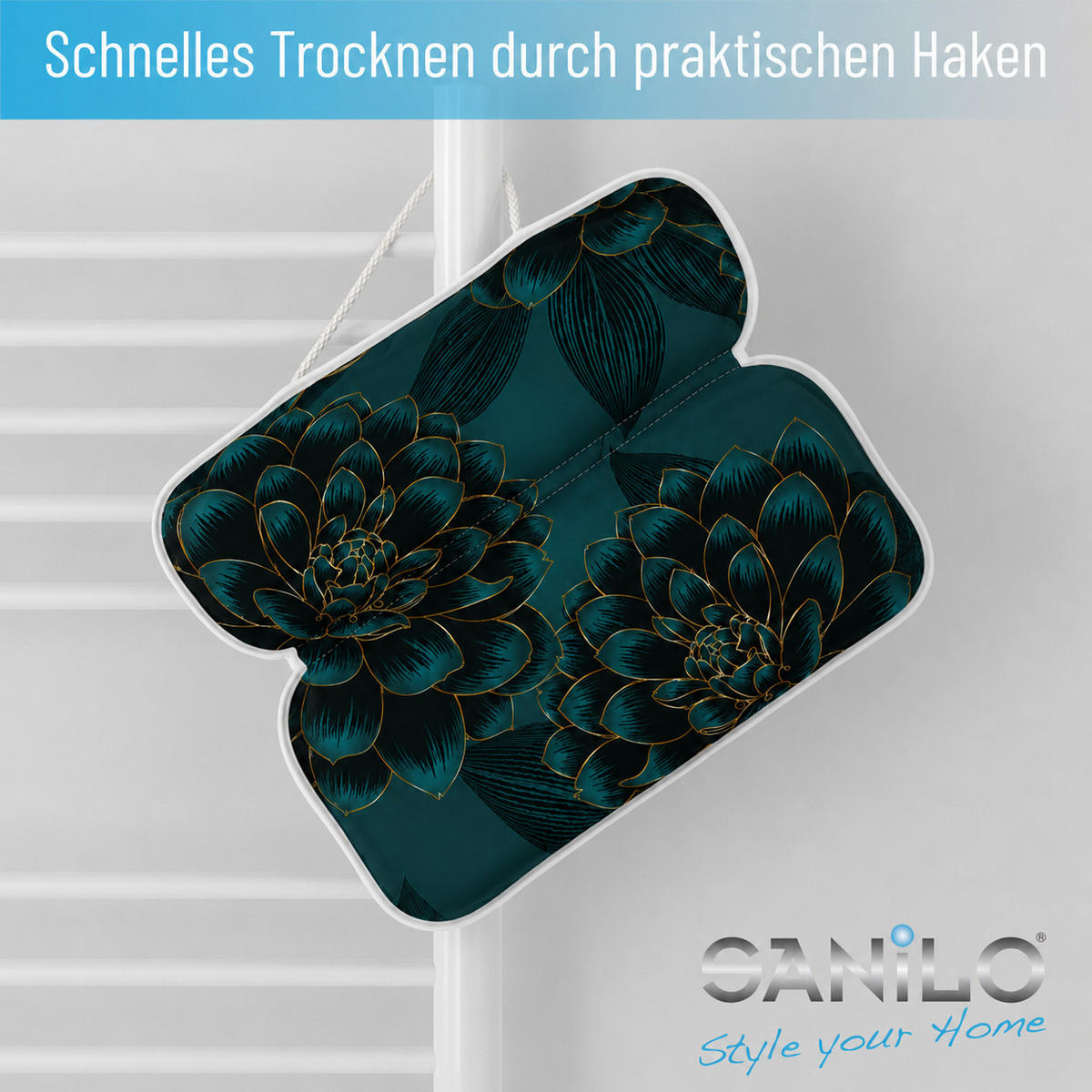 BADEWANNENKISSEN Dahlien - Grün, Kunststoff (39/5.5cm) - Sanilo