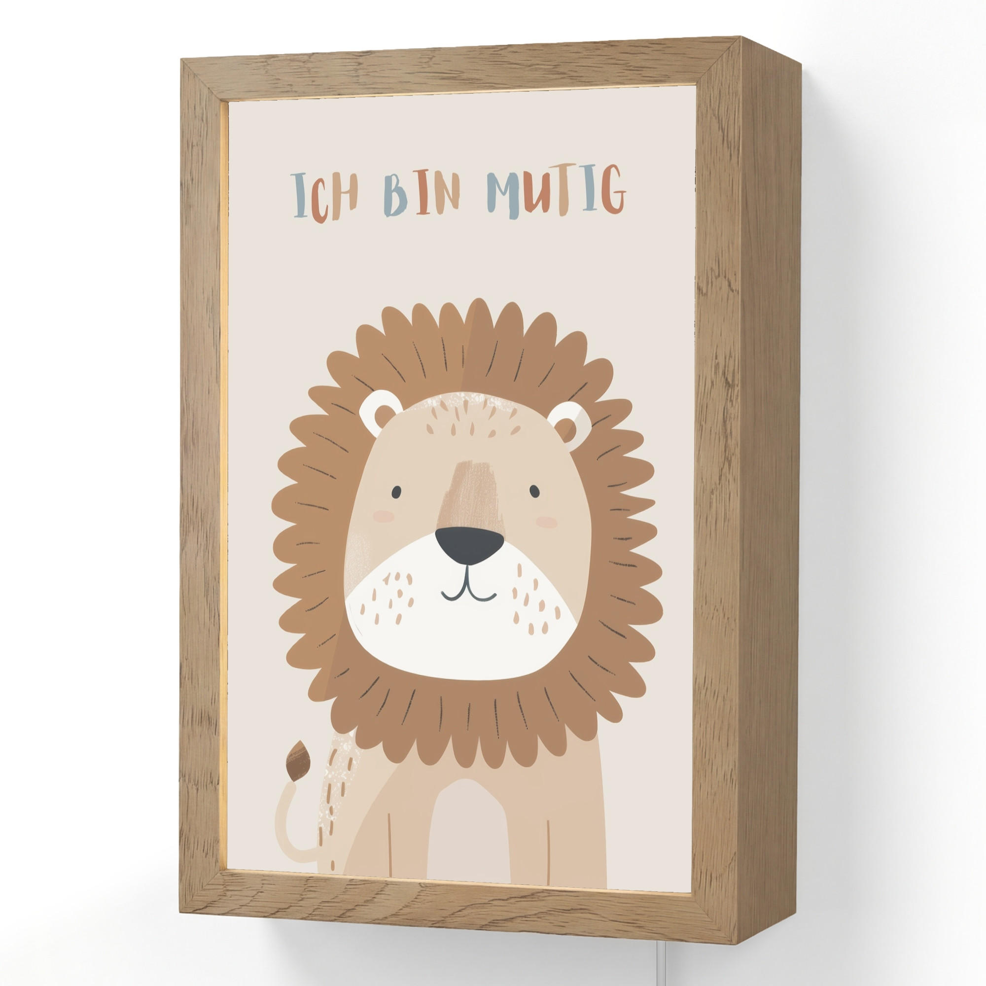 WANDLEUCHTE Löwe - Beige - Tier - Mutig - Zitat 20x30 cm - Beige, Holzwerkstoff (20/30/8cm) - OnlyWow