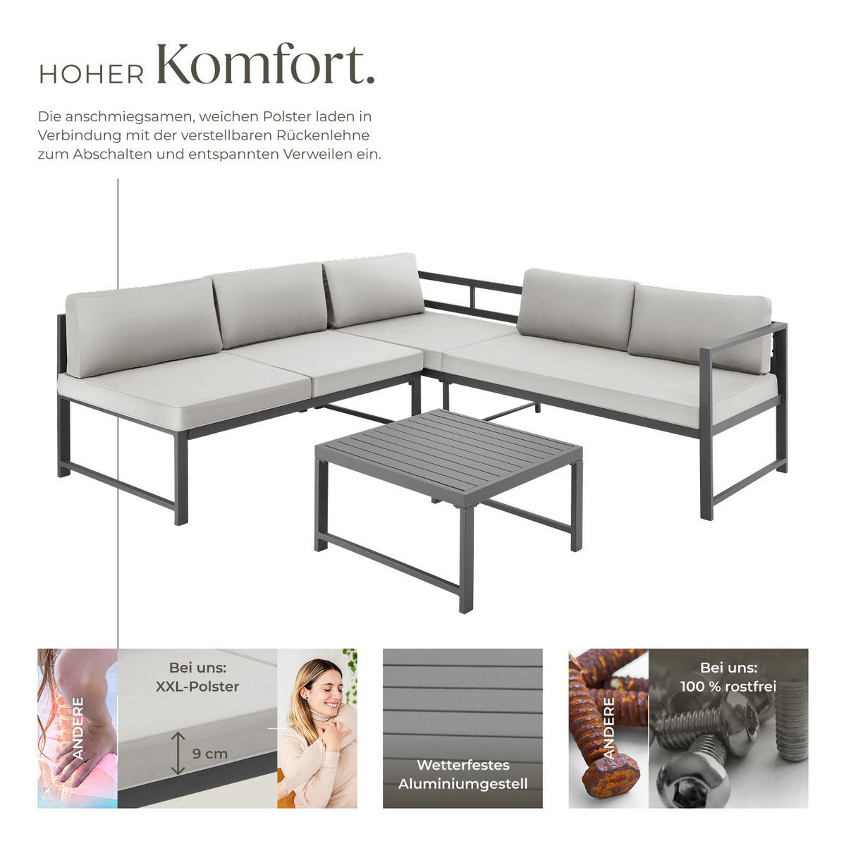 SITZGRUPPE Faro,bodenschonende Kunststofffüße,grau - Grau, Kunststoff/Metall - tectake