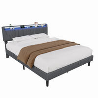 POLSTERBETT 160x200 cm mit LED & USB, Lattenrost, Grau - Grau, Metall (160/200cm)