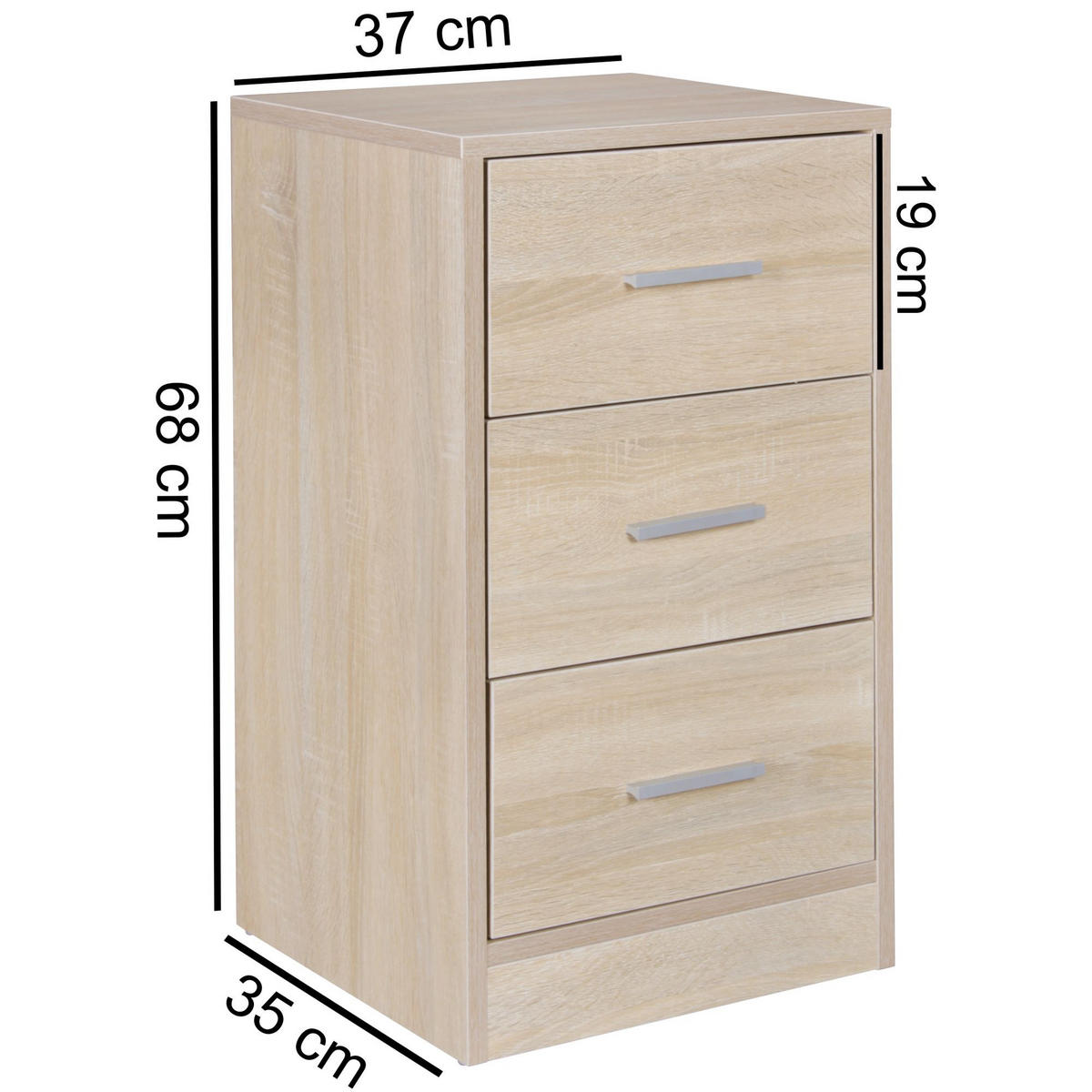 NACHTTISCH Holz 3 Schubladen Melaminbeschichtet Modern, Beige 38x35x68 cm - Beige, Holz/Kunststoff (38/68/35cm) - KADIMA DESIGN
