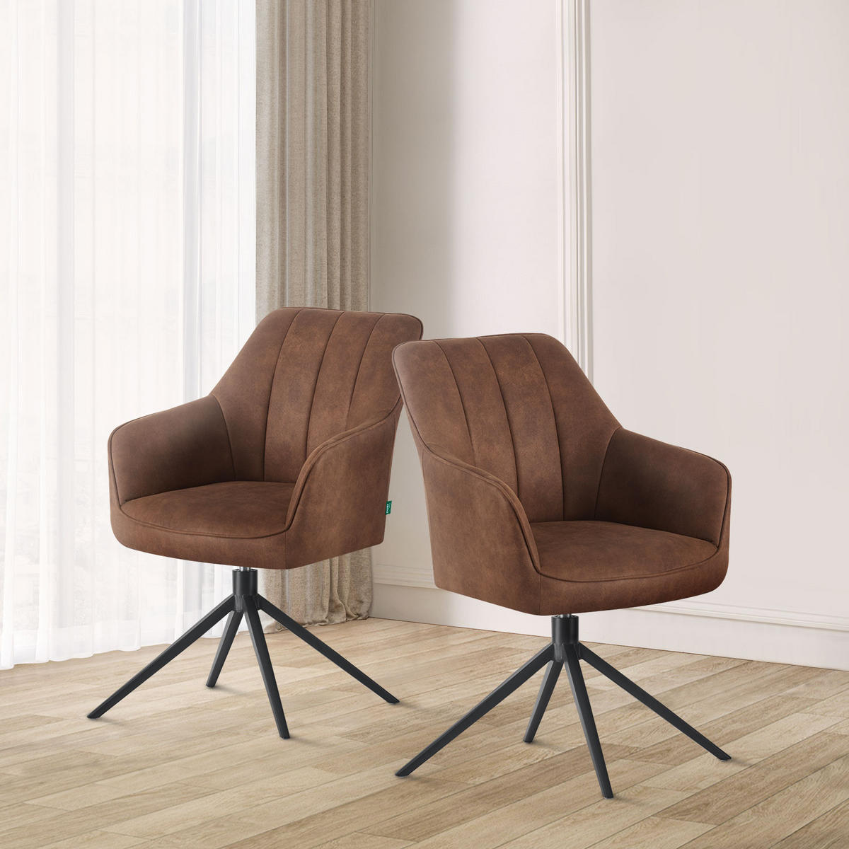 ESSZIMMERSTUHL THOMAS-MILA 2er-Set 360°drehbar - Schwarz/Braun, Textil (57/86/63cm) - DUBI Möbel