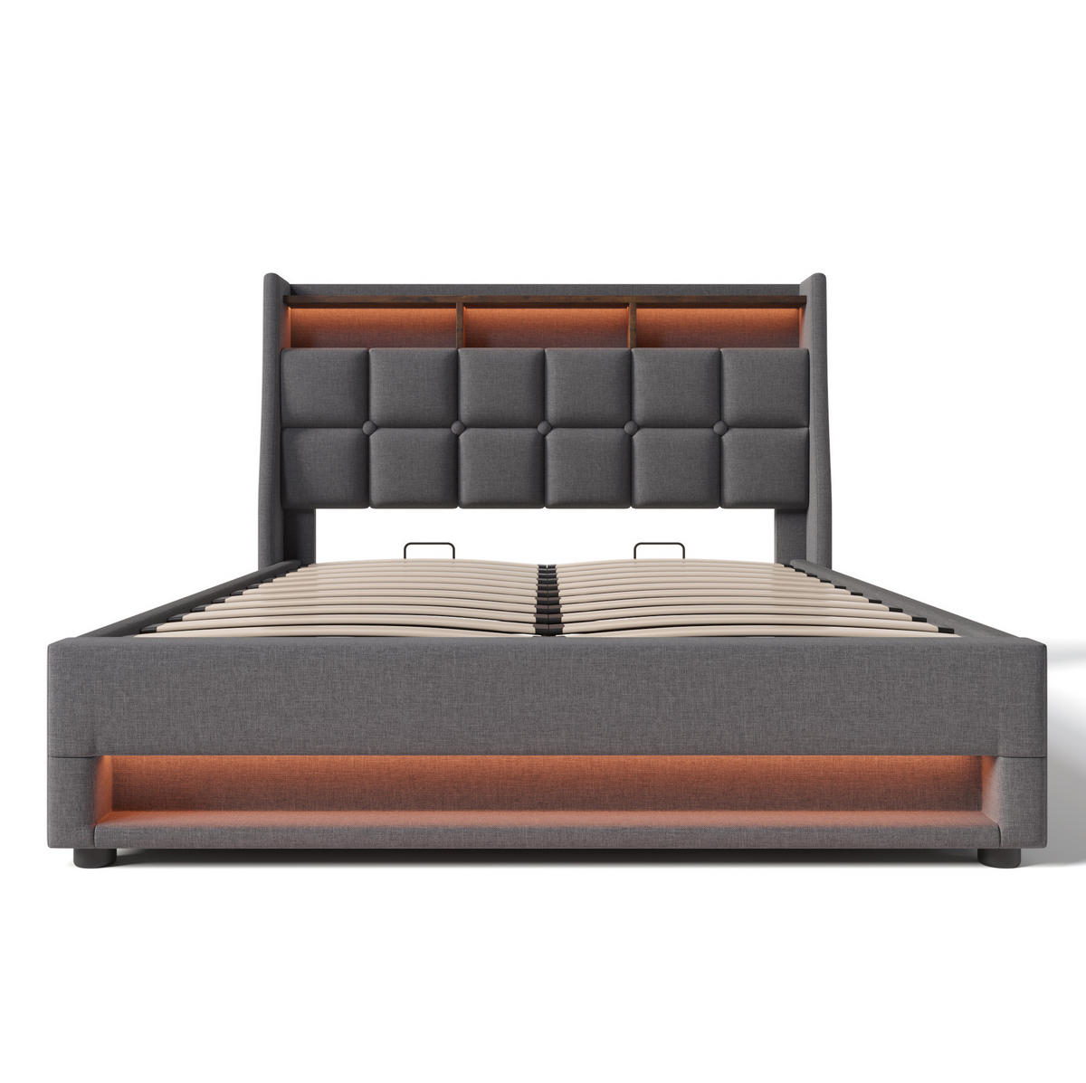 POLSTERBETT 180/200 cm Grau mit Bettkasten, USB-Anschluss und LED-Beleuchtung - Grau, Textil (180/200cm) - Flora Grace