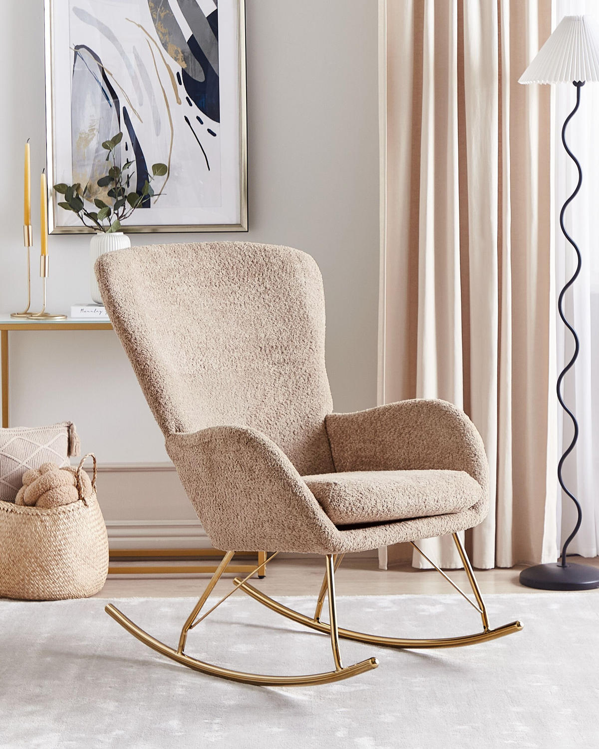 SCHAUKELSESSEL Bouclé Sandbeige Anaset - Beige/Goldfarben, Textil (74/99/99cm) - Beliani