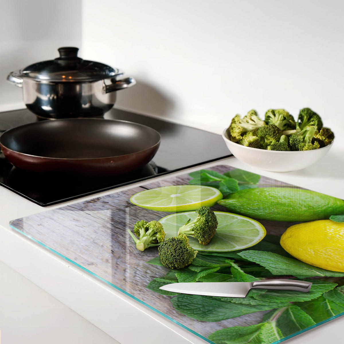 GLASPLATTE 60x52 cm Limette und Zitrone - Grün, Glas (60/0.4/52cm) - TULUP
