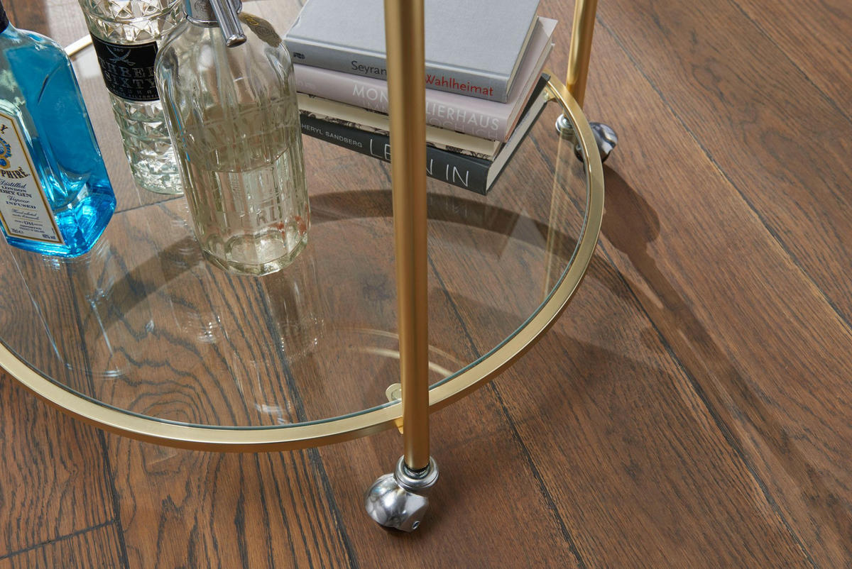 SERVIERWAGEN – Gold, Sicherheitsglas, auf Rollen - Goldfarben, Glas/Metall (57/75/57cm) - KADIMA DESIGN