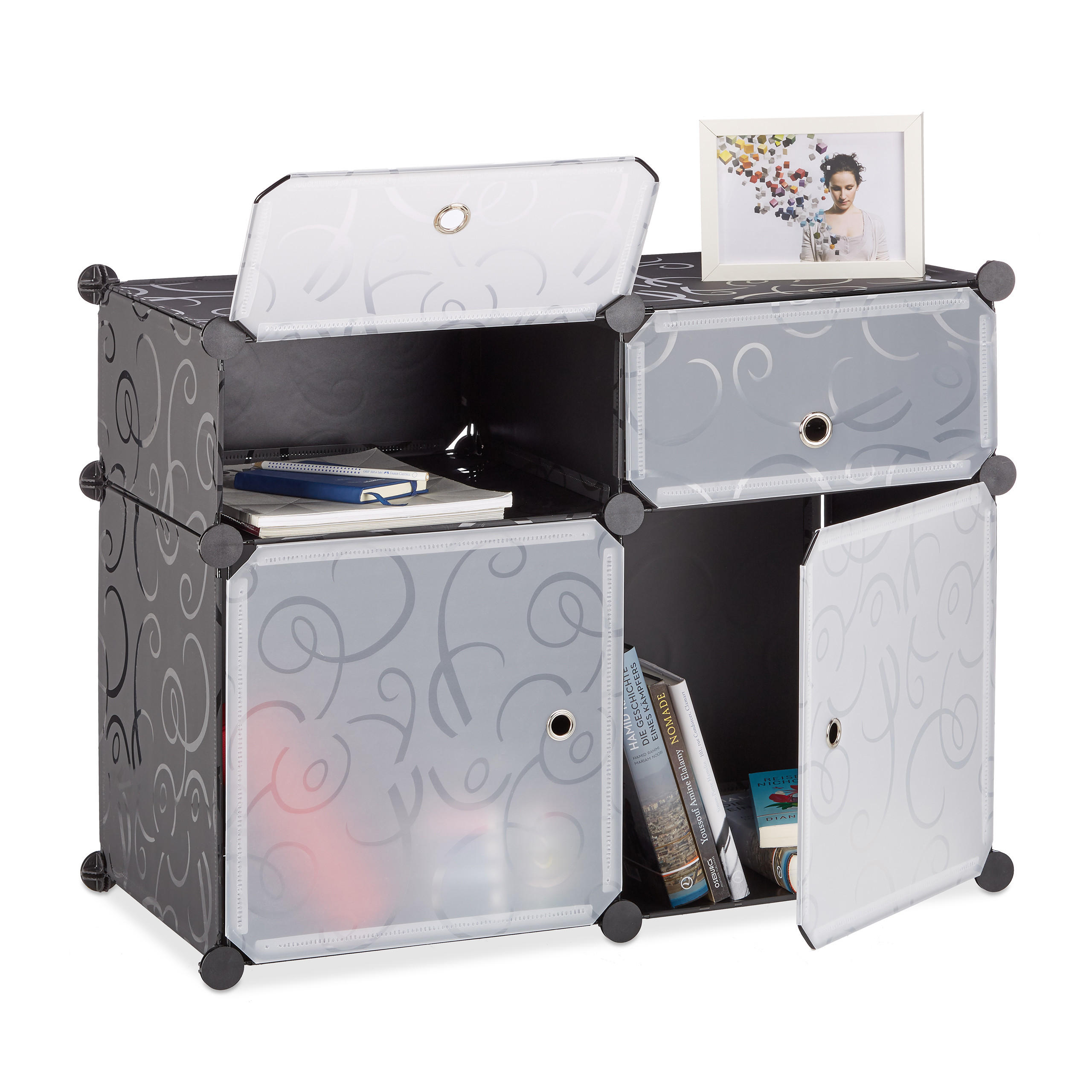 REGALSYSTEM - Schwarz, Kunststoff/Metall (74.5/56/37cm) - Relaxdays