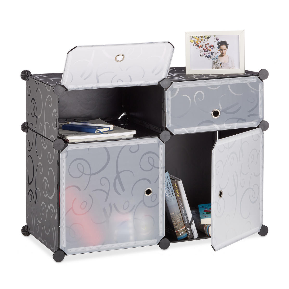 REGALSYSTEM - Schwarz, Kunststoff/Metall (74.5/56/37cm) - Relaxdays