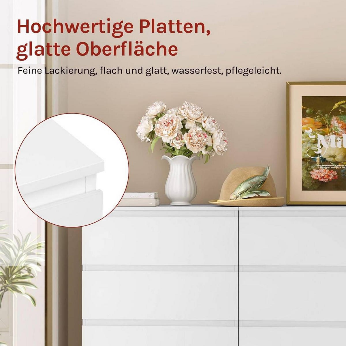 KOMMODE mit 4 Schubladen, 60x90x40 cm, Weiß - Weiß, Holzwerkstoff (60/90/40cm) - Woltu