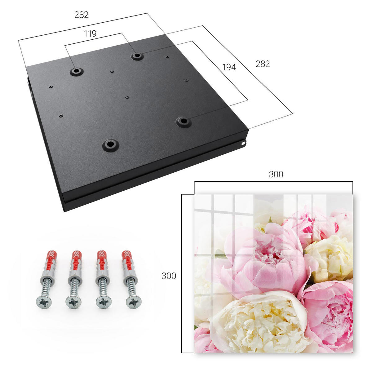 SCHLÜSSELBOX Schwarz 30x30 cm- Türöffnung nach rechts - Pastellblumen - Pink, Metall (30/30/5cm) - TULUP