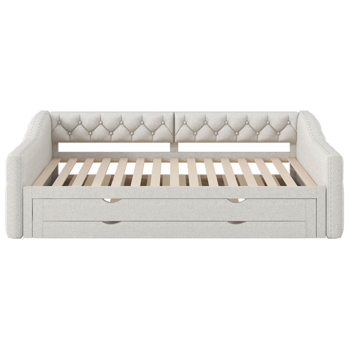 TAGESBETT mit Ausziehbett und LED 90x200 cm Beige, 3 Schubladen - Beige, Holz (90/200cm) - Meubliv