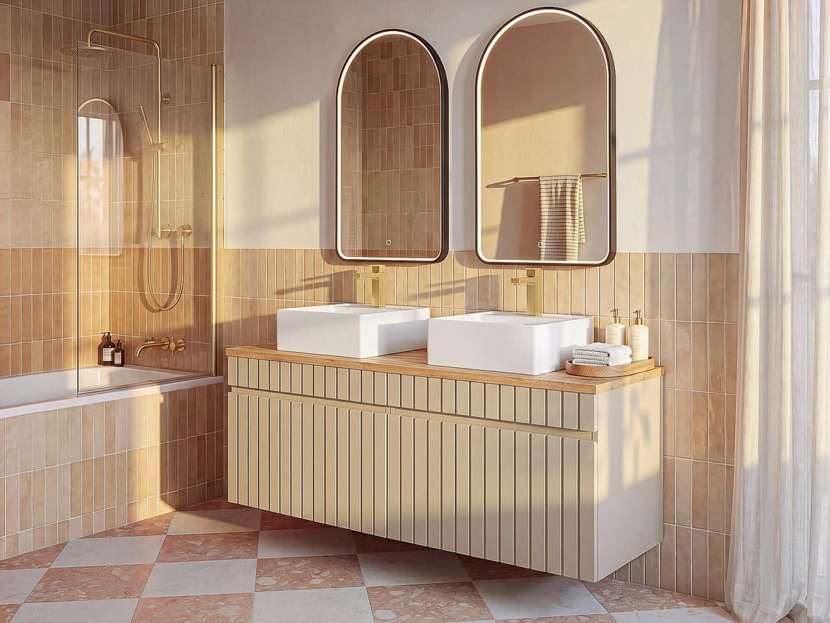 DOPPELWASCHTISCH - 120 cm x 46 cm - holz - beige Satara - Beige, Holz (120/46/46cm) - Vente-Unique