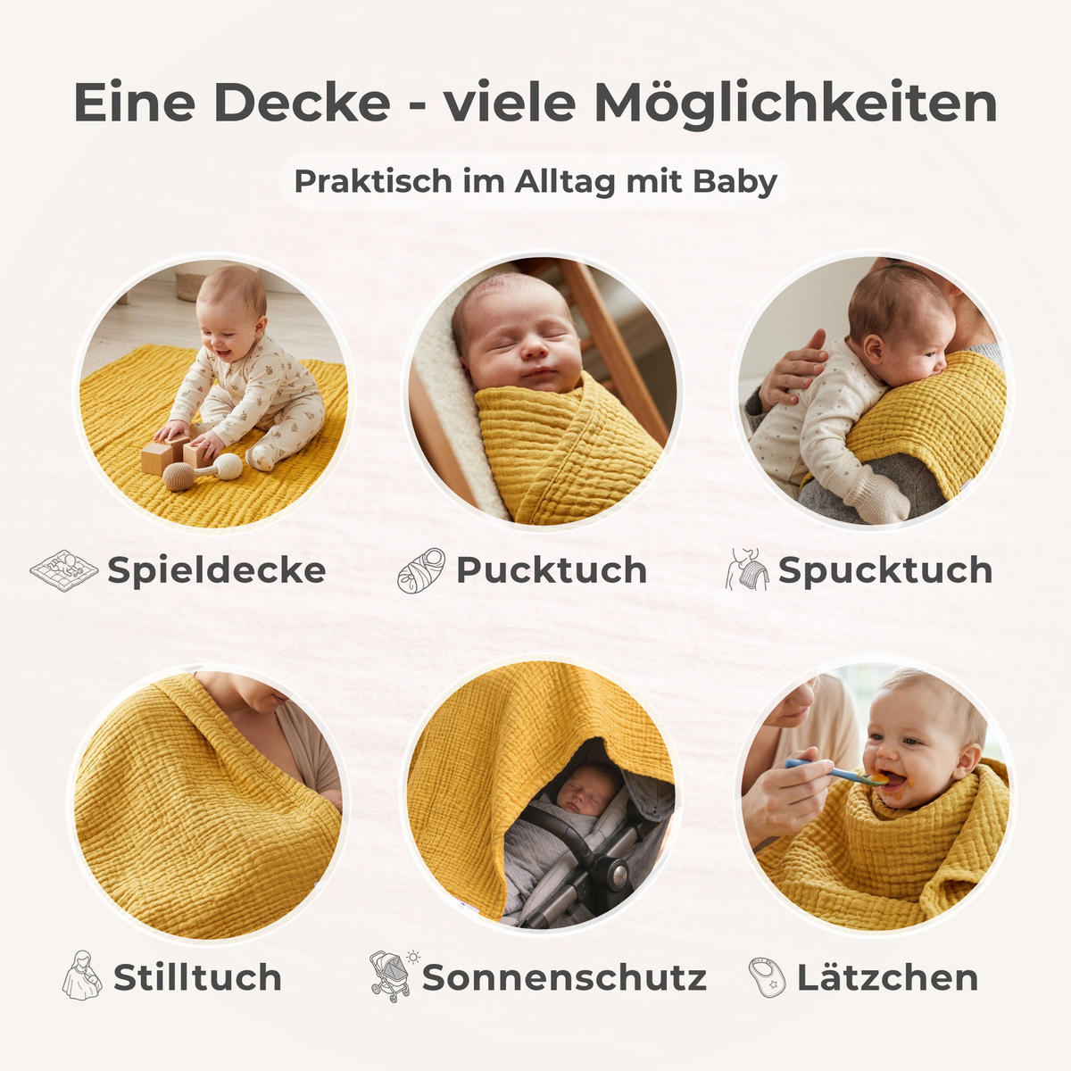 MUSSELINDECKE Babydecke Stilltuch Einschlagdecke Säuglingsdecke Babygeschenk Erstlingsdecke - Currygelb, Textil (80/80cm) - nordic coast company