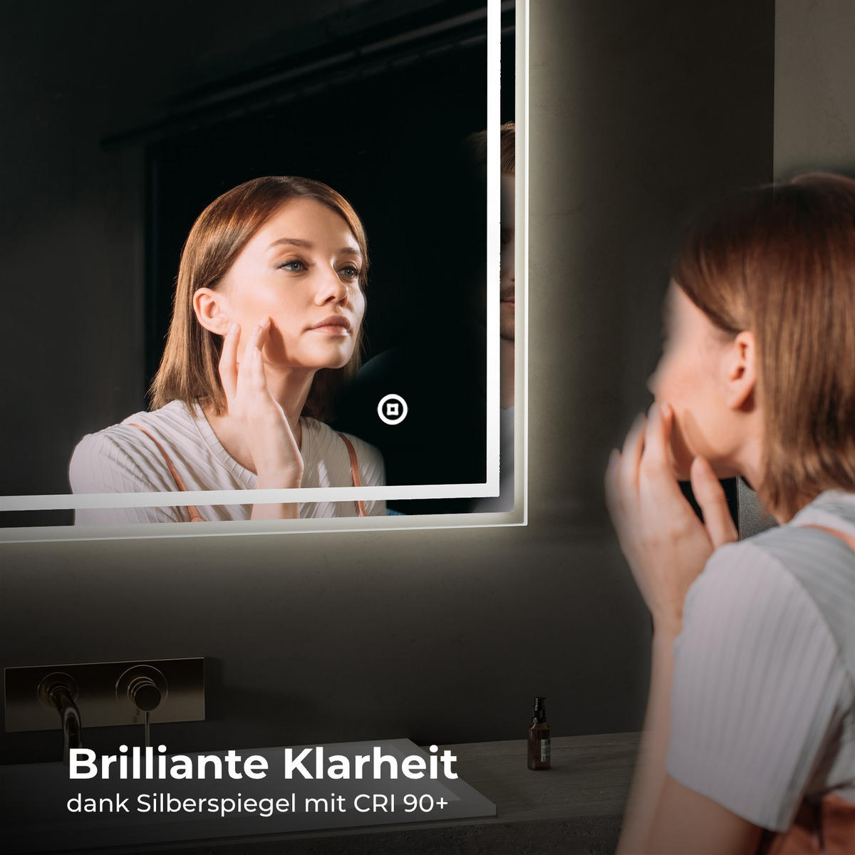 BADSPIEGEL mit Anti-Beschlag Beleuchtung 80/60/3,5 cm - Weiß, Glas (60/3.5/80cm) - EMKE