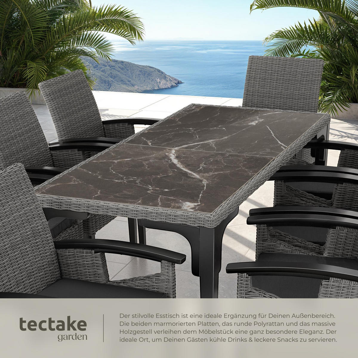GARTENTISCH Foggia,196 x 87 x 76 cm,grau - Grau, Kunststoff (196/87/76cm) - tectake