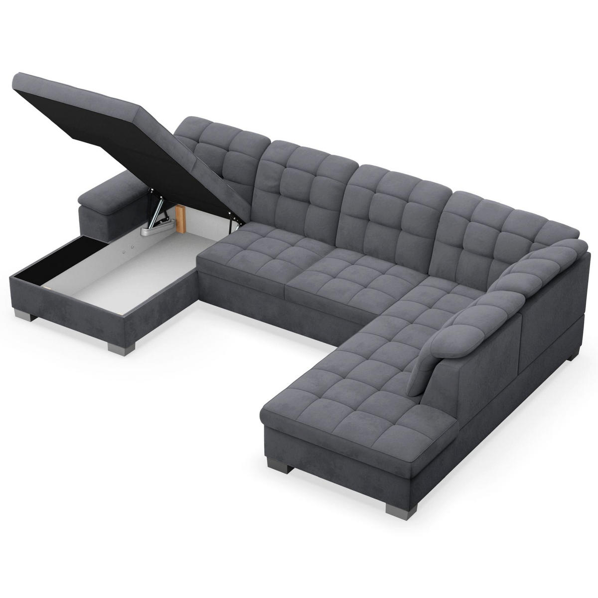WOHNLANDSCHAFT Jamaal Dunkelgrau Velours linksseitig - Dunkelgrau/Schwarz, Textil (330/106/212cm) - Selsey