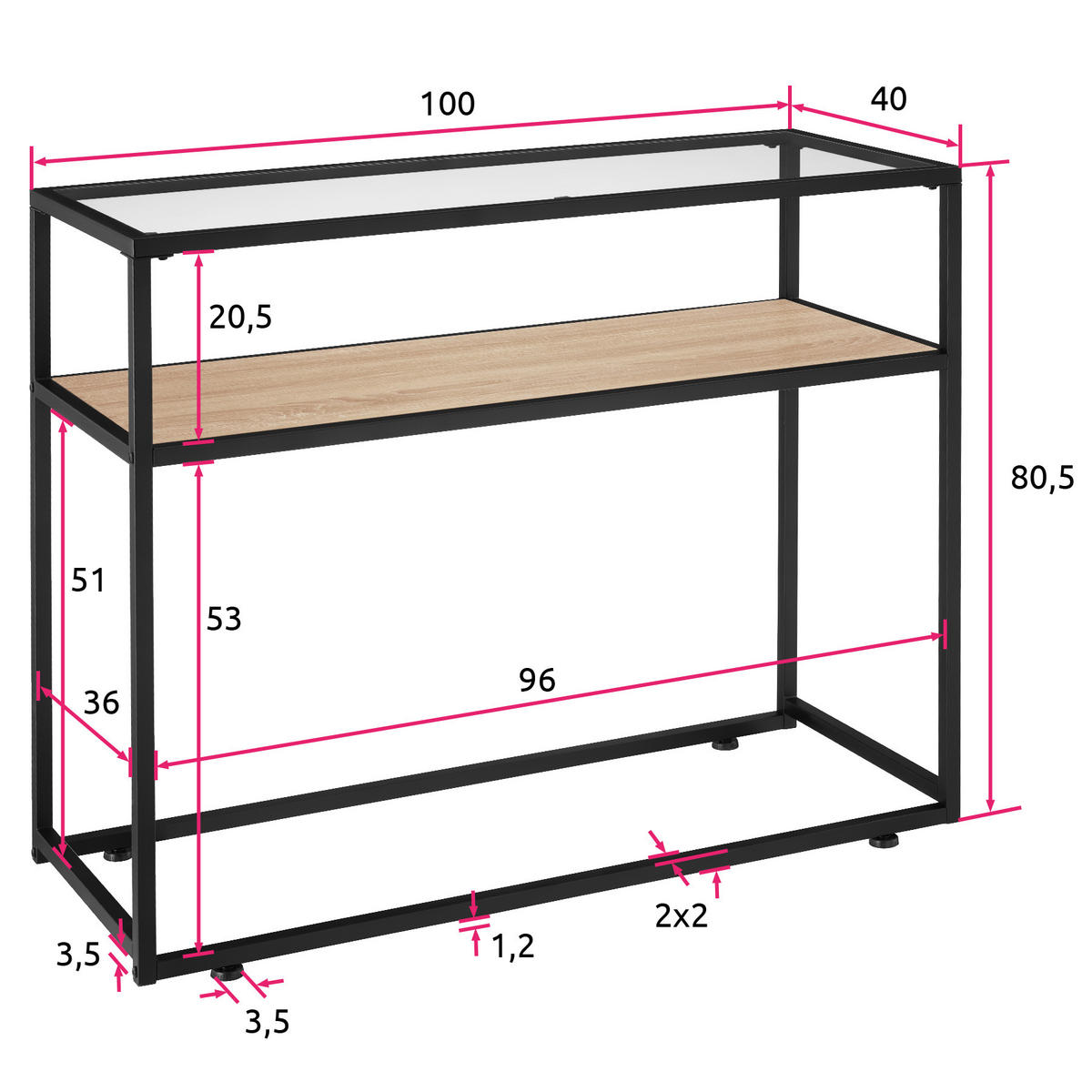 KONSOLENTISCH Kilkenny,100 x 41 x 80,5 cm,Industrial Holz hell, Eiche Sonoma - Naturfarben, Holzwerkstoff (100/41/80.5cm) - tectake