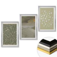 WANDBILDER 3er Set - 40x60 cm Silberner Rahmen - Abstrakte florale Wellenmuster - Silberfarben, Kunststoff (40/60cm) - ArtPrintCave